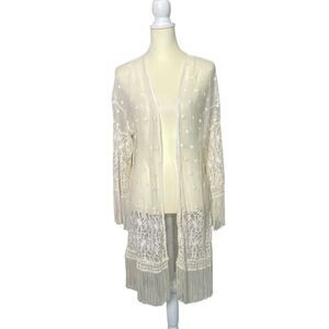 Indigo Thread Co. Boho Beachy Embroidered Cardigan/Swim Cover Up Women's Size L